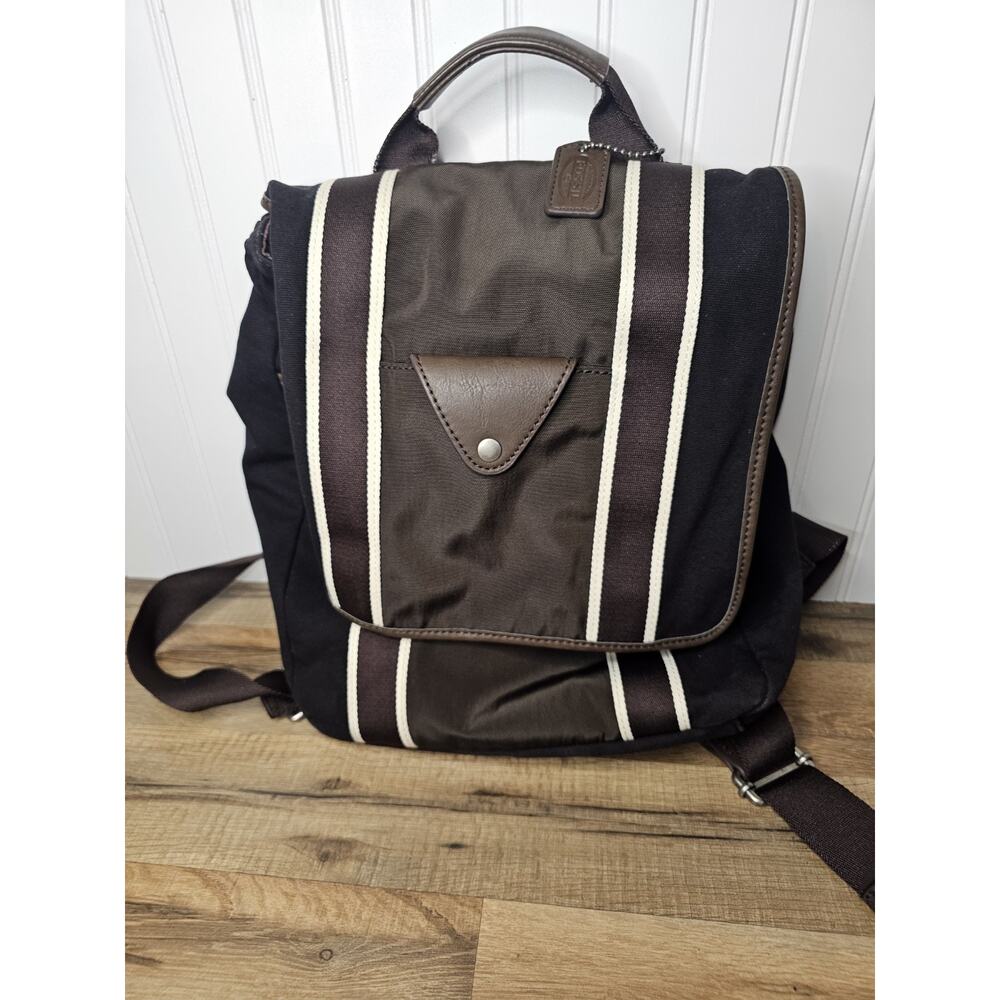 Fossil Lane Ruchsack Canvas Leather Backpack Bag Pockets Travel Work 13x16